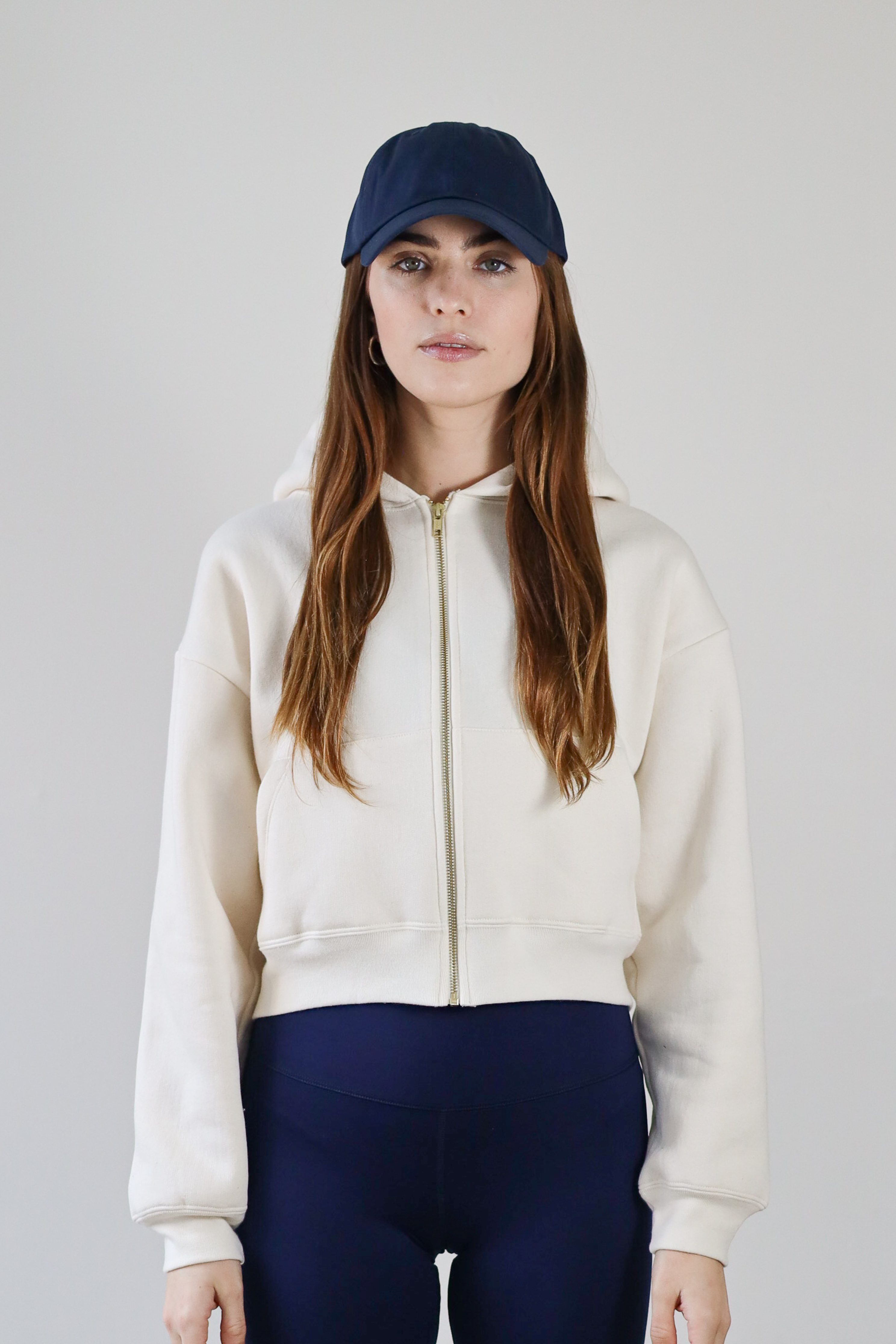 Crop Zip Hoodie -Ecru
