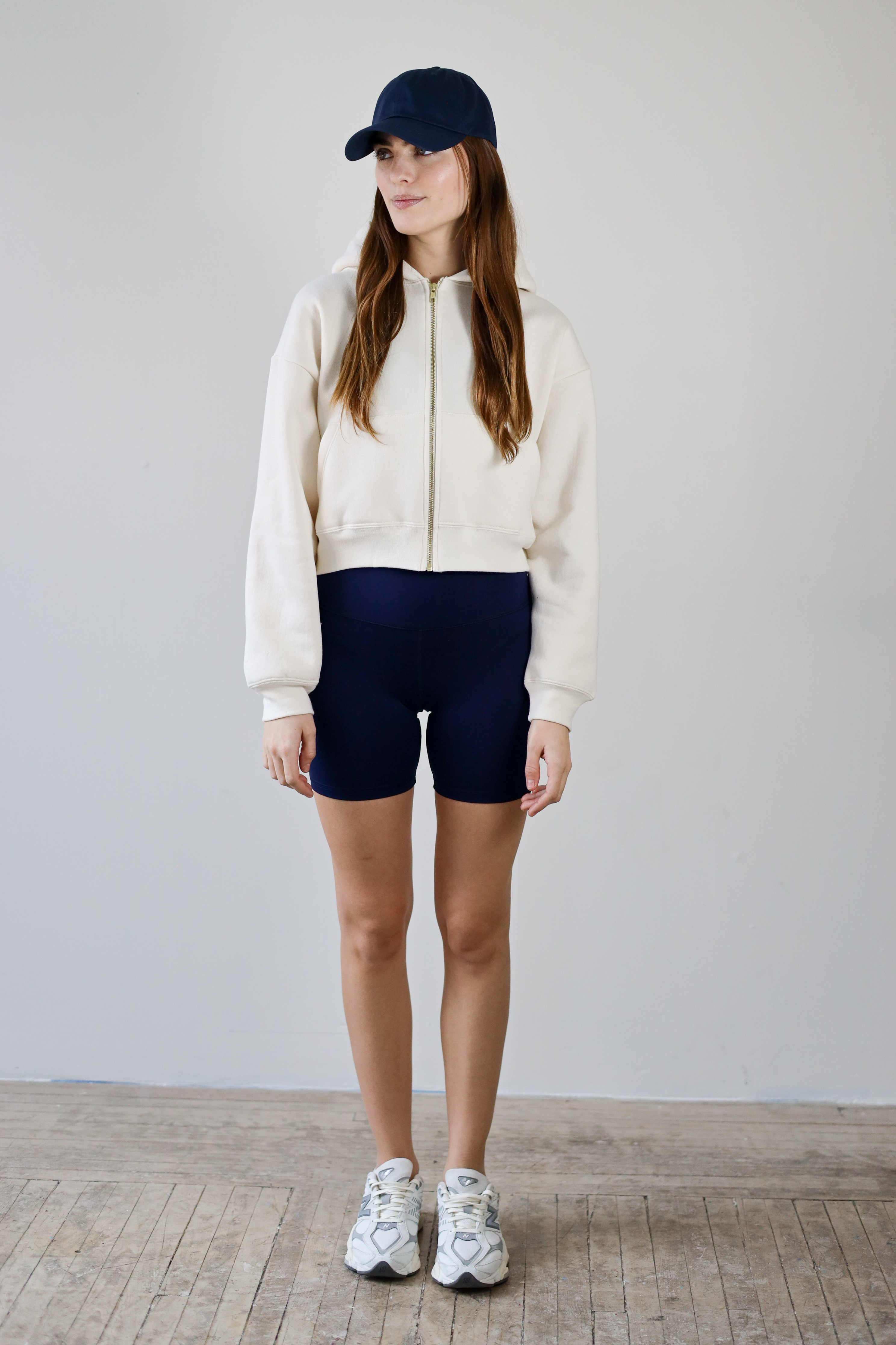 Crop Zip Hoodie -Ecru