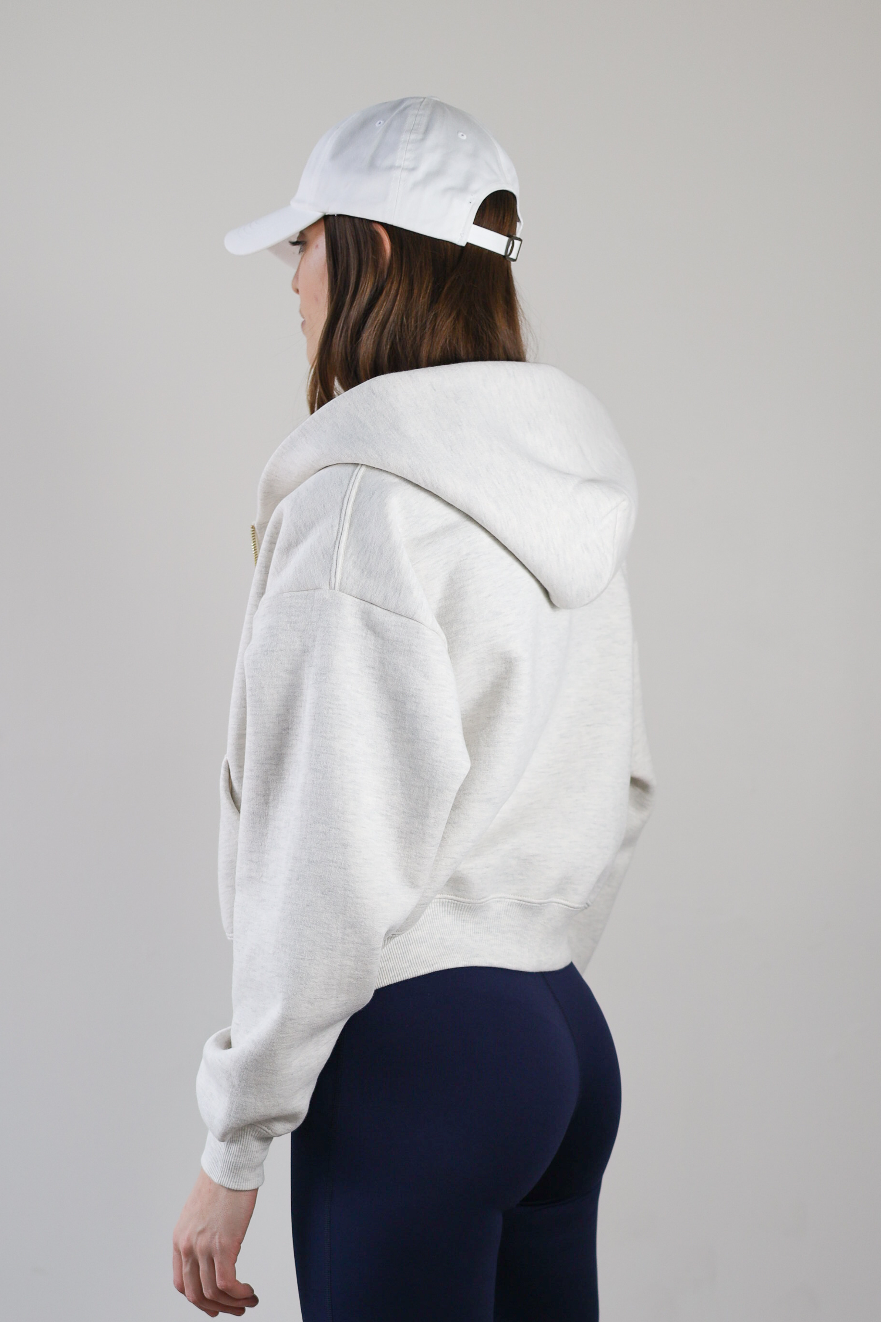 Crop Zip Hoodie -Heather Ecru