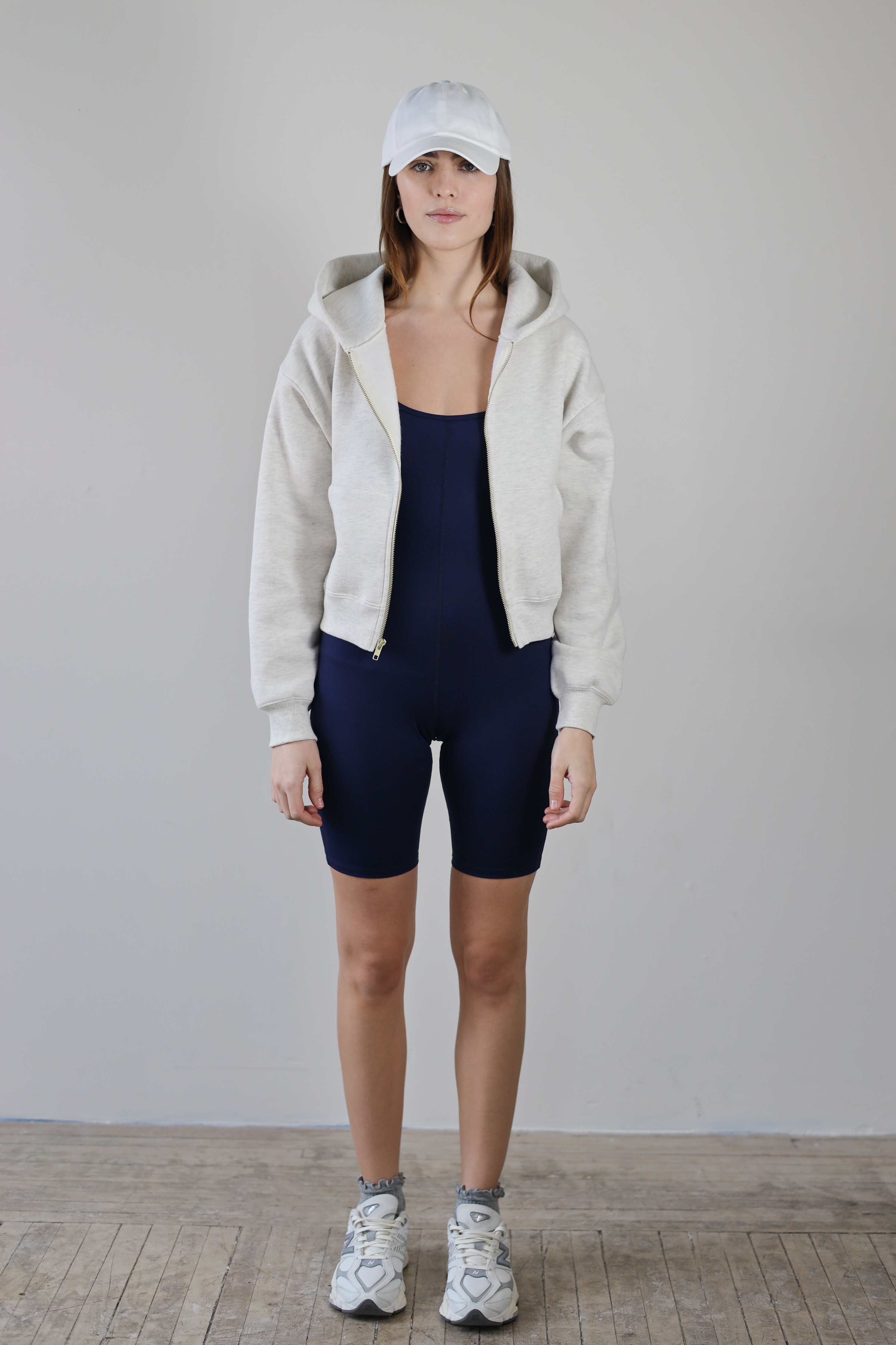 Crop Zip Hoodie -Heather Ecru