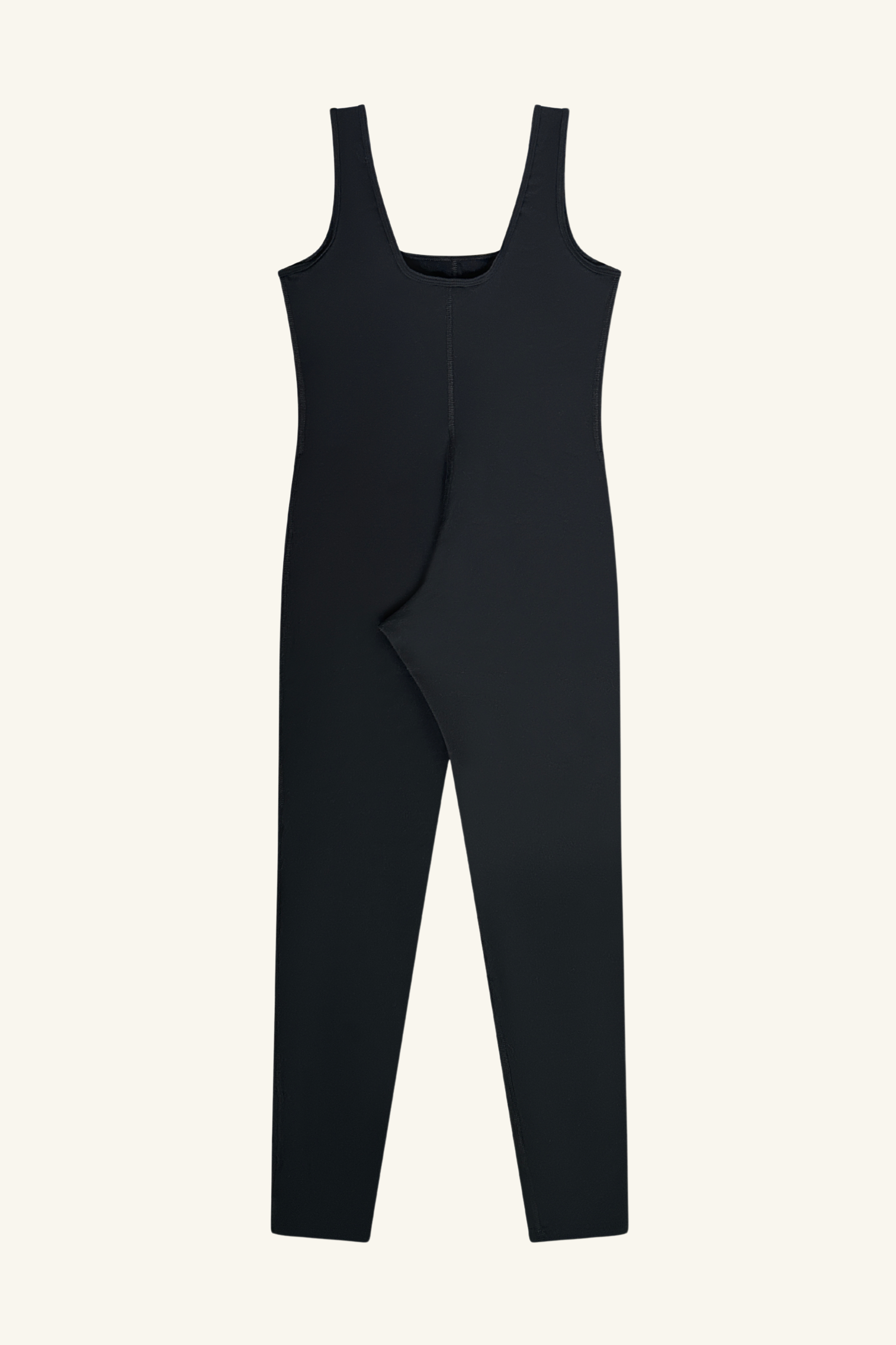 Performance-Ready Active Jumpsuit in black for wholesale and branding. Buttery-soft, flexible, and sculpting jumpsuit with a stylish scoop neck, designed for activewear brands. High-performance fabric with four-way stretch for maximum comfort and motion. Perfect for warm-ups, workouts, or everyday wear.