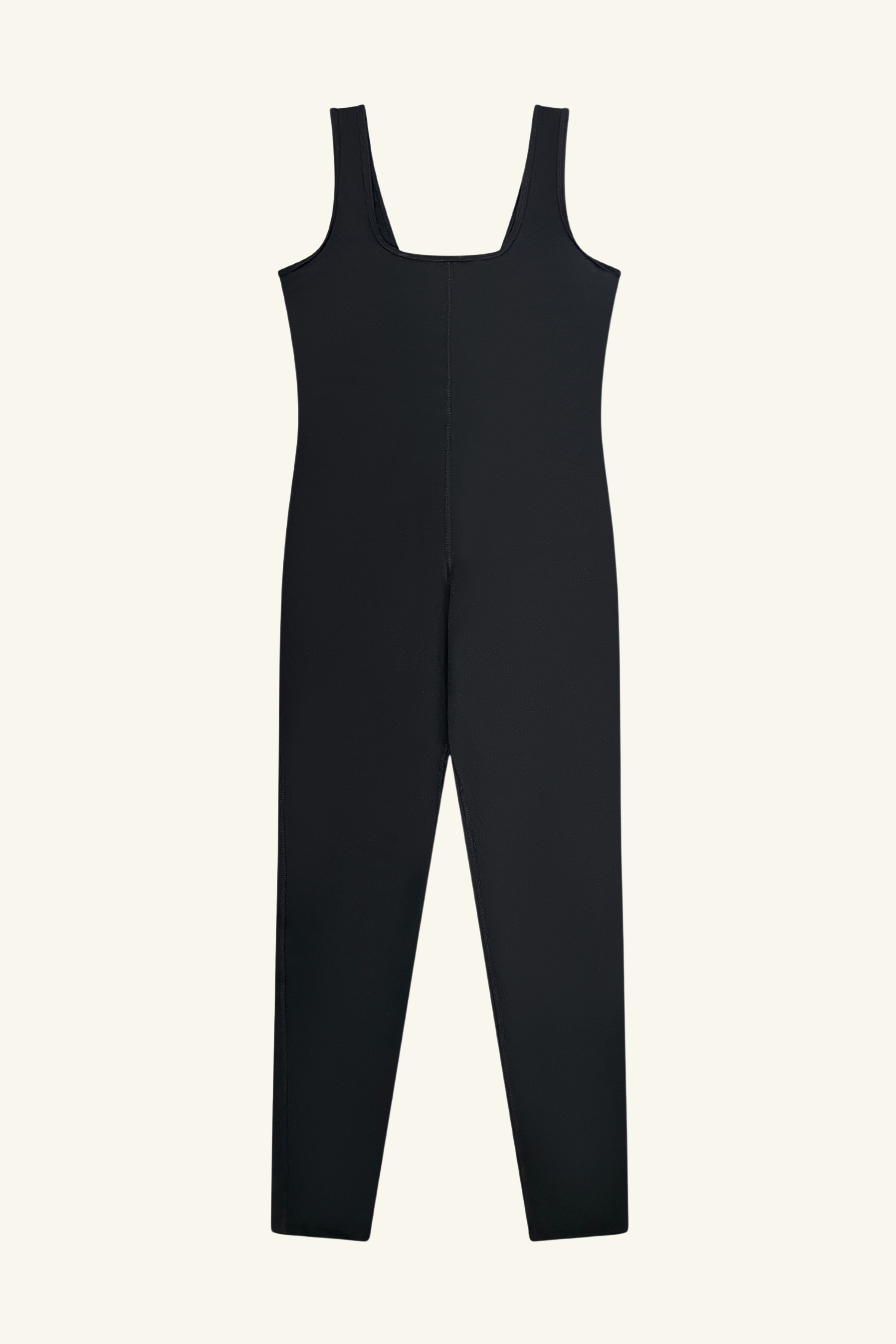 Performance-Ready Active Jumpsuit in black for wholesale and branding. Buttery-soft, flexible, and sculpting jumpsuit with a stylish scoop neck, designed for activewear brands. High-performance fabric with four-way stretch for maximum comfort and motion. Perfect for warm-ups, workouts, or everyday wear.