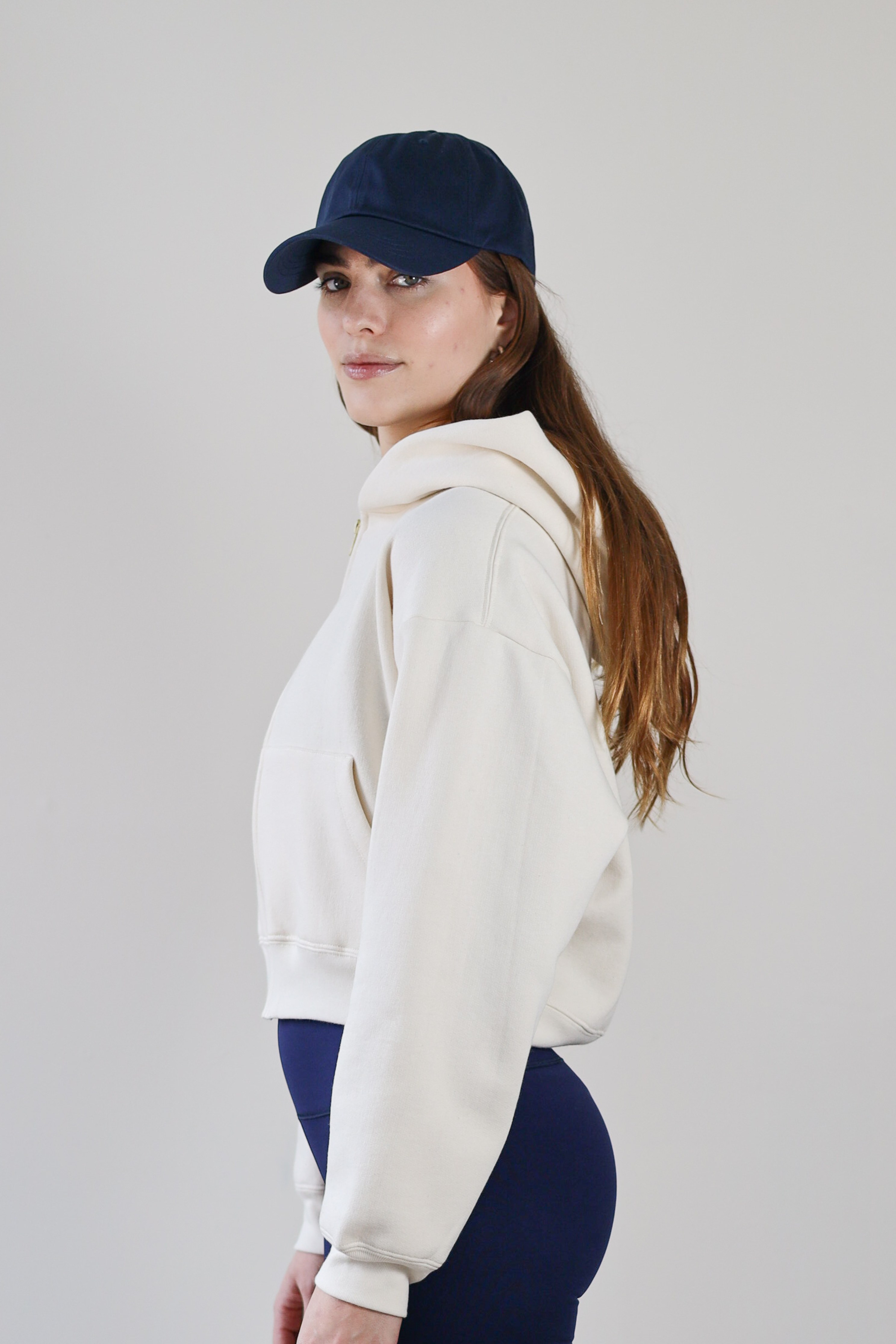 Crop Zip Hoodie -Ecru
