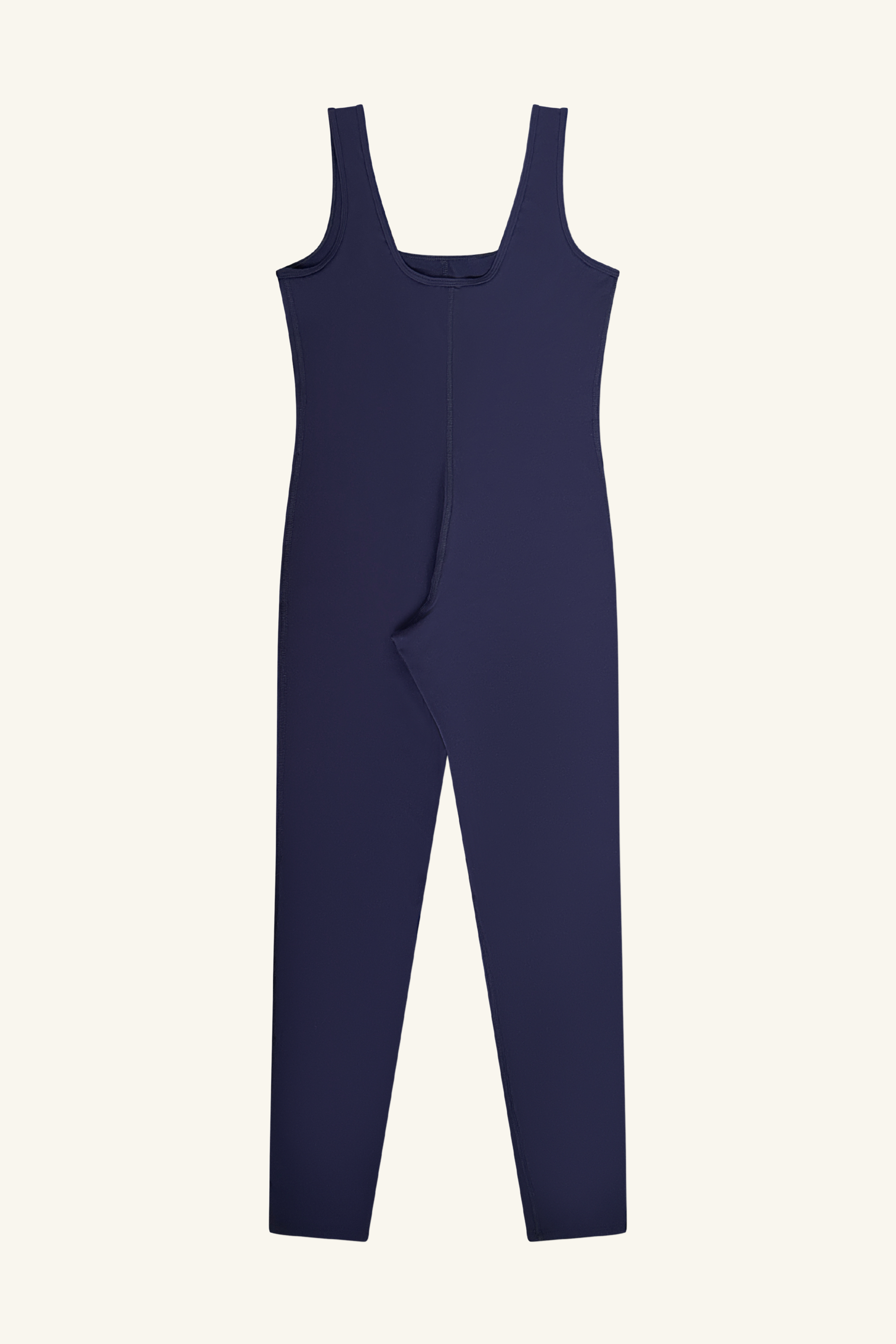 Performance-Ready Active Jumpsuit in navy for wholesale and branding. Buttery-soft, flexible, and sculpting jumpsuit with a tasteful scoop neck, designed for activewear brands. High-performance fabric with four-way stretch for comfort and movement. Ideal for workouts, active lifestyles, or casual wear.