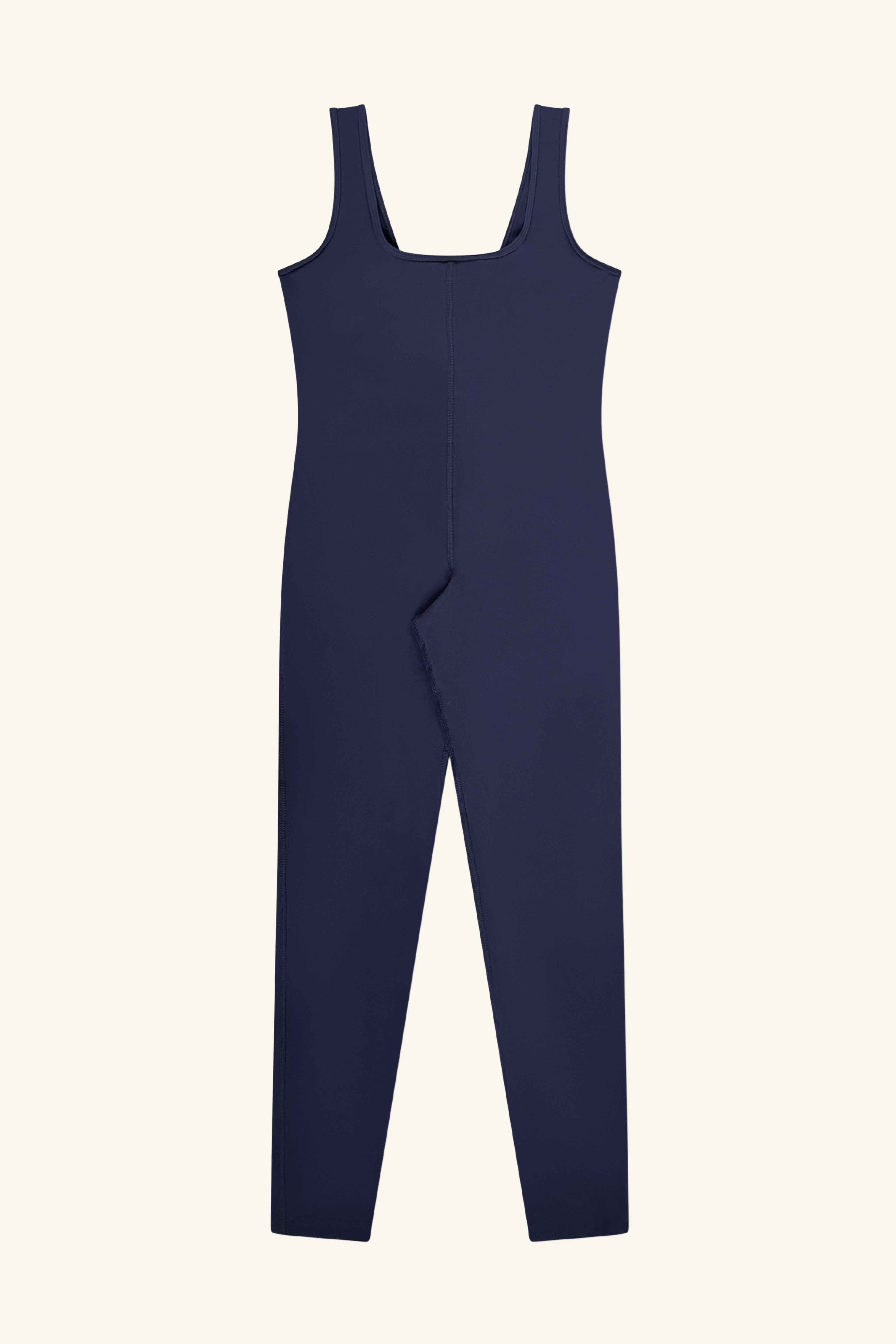 Performance-Ready Active Jumpsuit in navy for wholesale and branding. Buttery-soft, flexible, and sculpting jumpsuit with a tasteful scoop neck, designed for activewear brands. High-performance fabric with four-way stretch for comfort and movement. Ideal for workouts, active lifestyles, or casual wear.