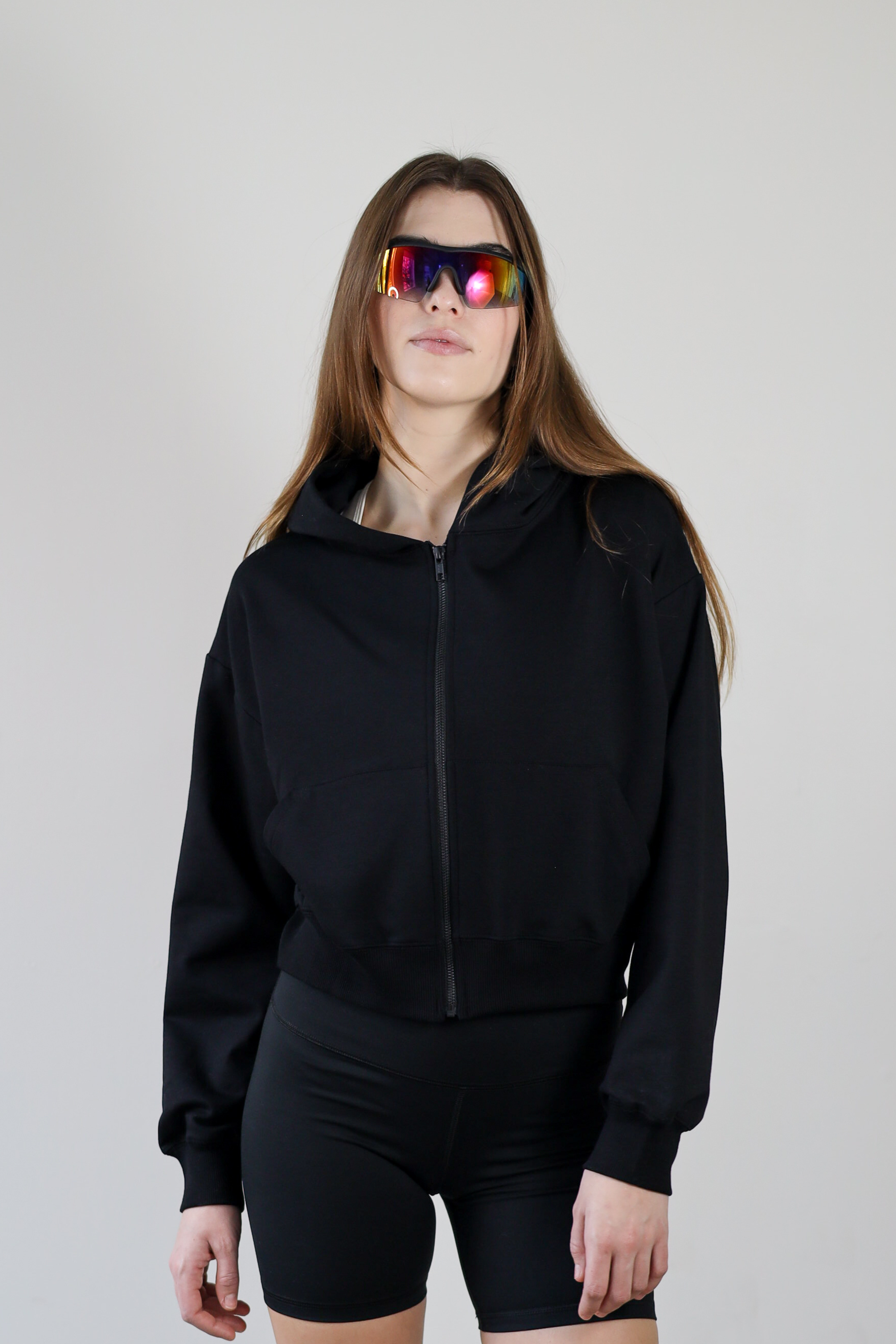 Crop Zip Hoodie -Black