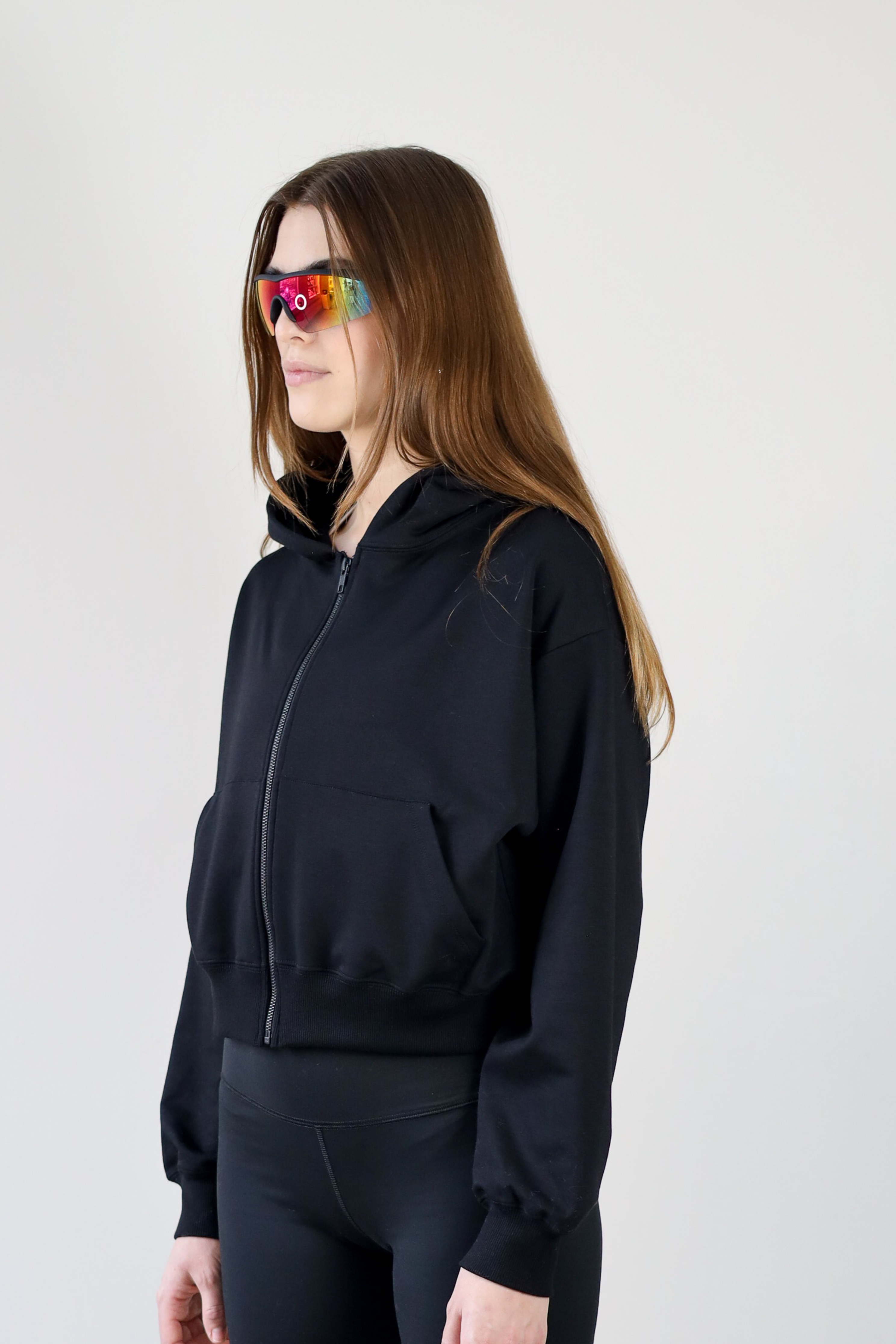 Crop Zip Hoodie -Black