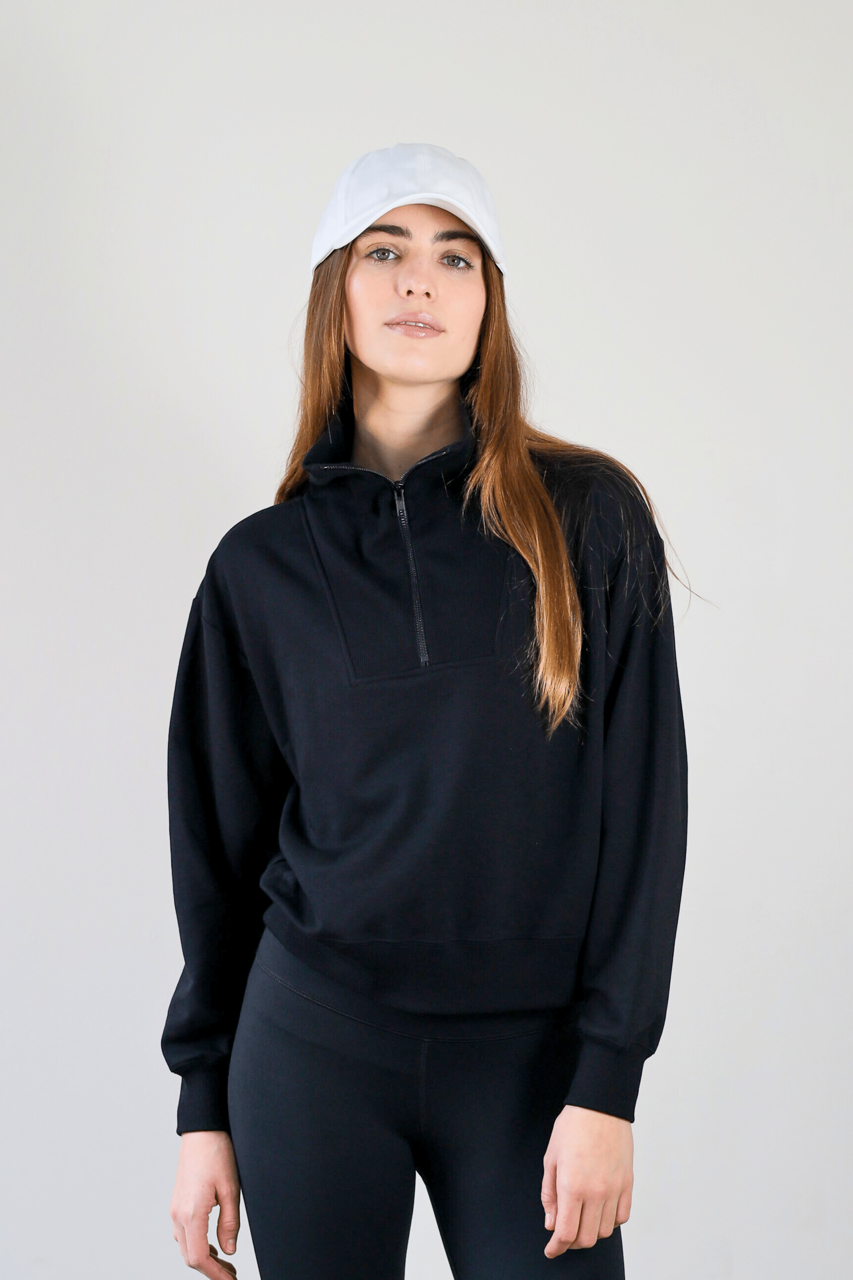 Wholesale Women's Crop 1/4 Zip Pullover - Blanx Apparel-Tops