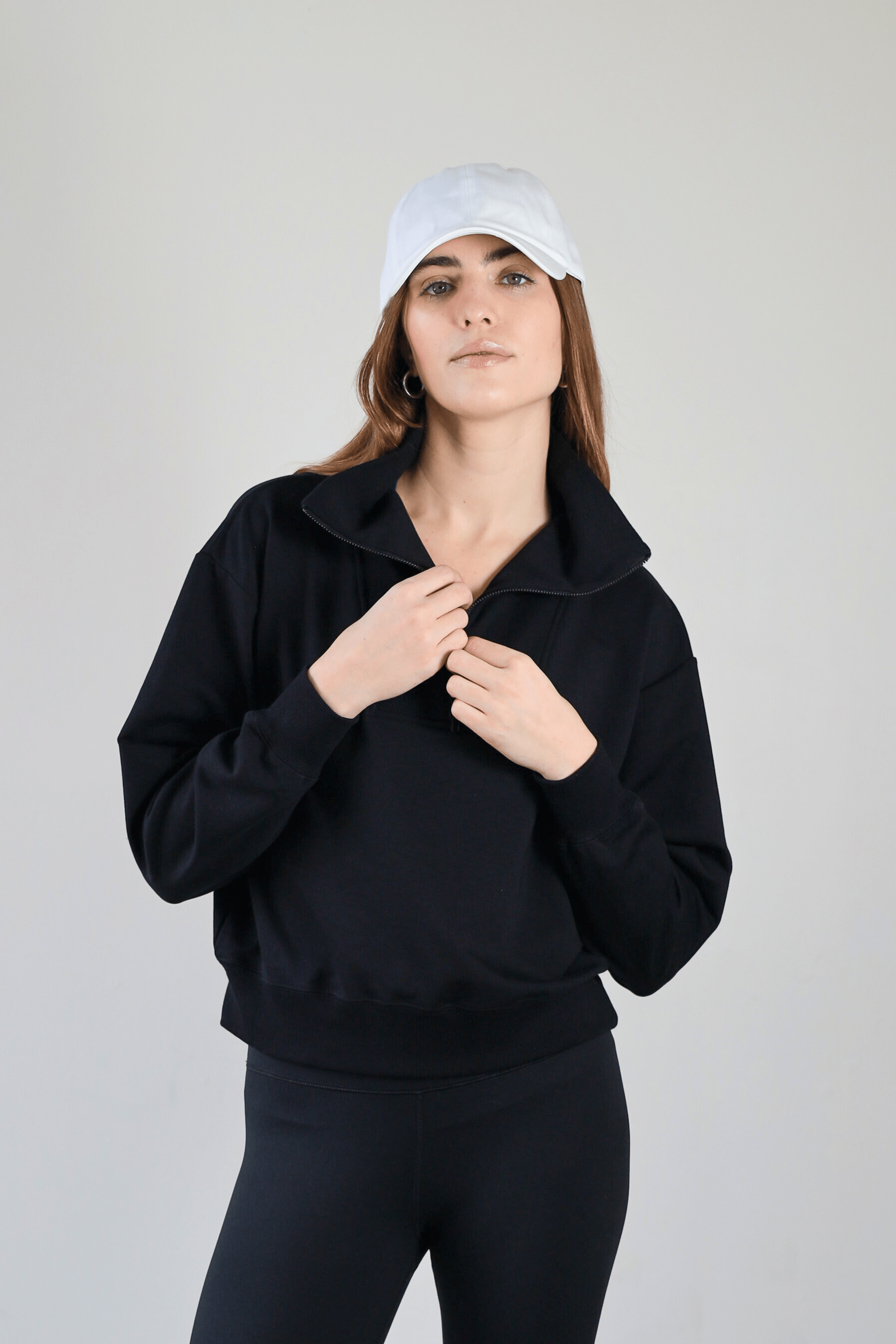 Wholesale Women's Crop 1/4 Zip Pullover - Blanx Apparel-Tops